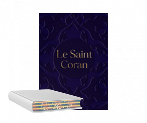 Saint coran (14 x 19 cm) avec pages arc en ciel (rainbow) bilingue (fr/ar) couverture daim violet